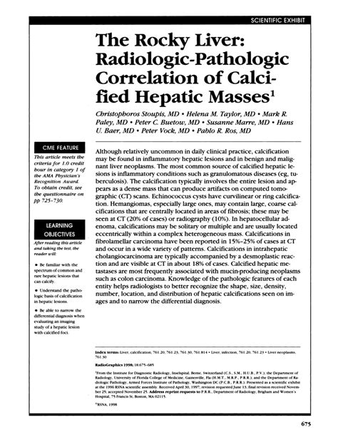 Pdf The Rocky Liver Radiologic Pathologic Correlation Of Calcified