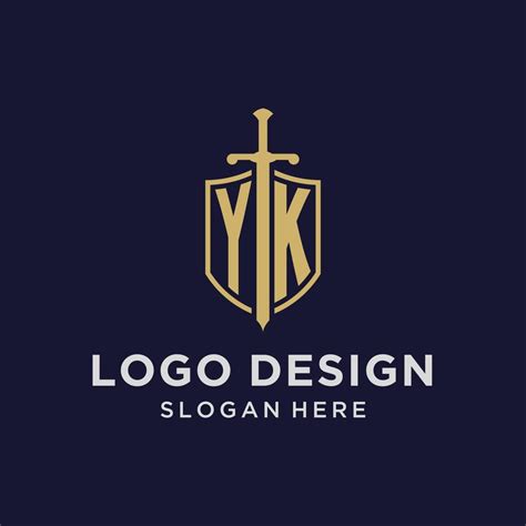 Yk Logo Initial Monogram With Shield And Sword Design Vector