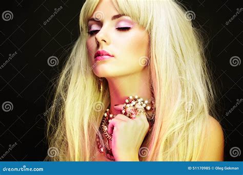 Fashion Portrait Of Elegant Blonde Woman With Magnificent Hair Stock Image Image Of Beautiful