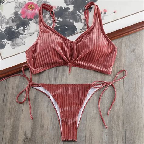 Melphieer 2018 Sexy Velvet Bikini Brazilian Bandage Swimsuit Women Push