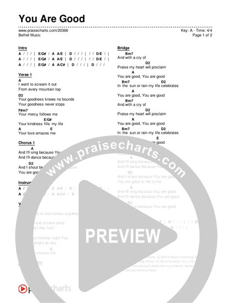 You Are Good Chords PDF (Bethel Music) - PraiseCharts