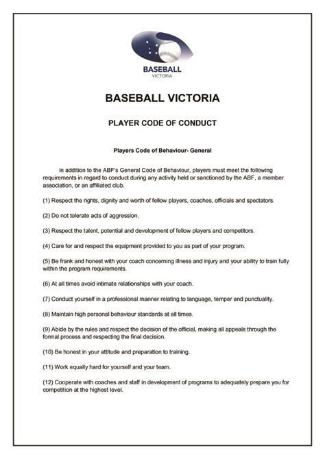 Player Code Of Conduct — Upwey Ftg Baseball Club