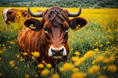 Foto De Una Vaca En El Campo Foto Premium