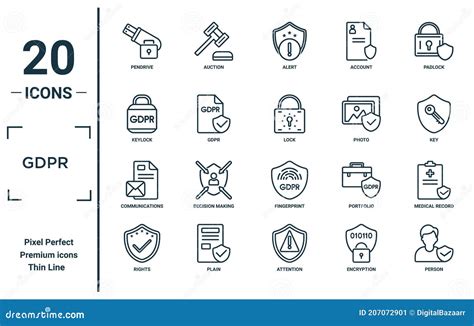 Gdpr Linear Icon Set Includes Thin Line Gdpr Rights Rectification Decision Making