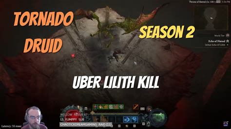 Solo Uber Lilith Kill Tornado Druid Season 2 Diablo 4 YouTube