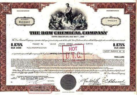 Dow Chemical Company 1977 Stock Bond Certificate