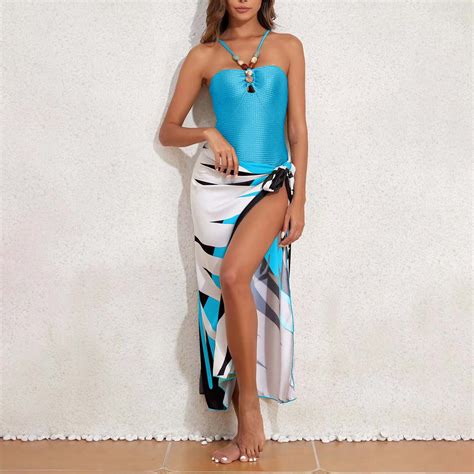 IDALL Tankini Swimsuits Bathing Suit Halter Swimsuit With Beach Cover Up Wrap Skirt Print Bikini