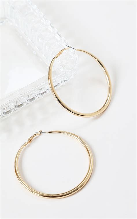 Gold Large Plain Hoop Earrings Accessories Prettylittlething Usa