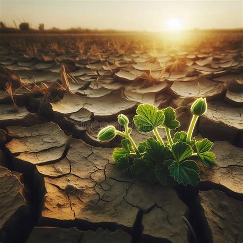 Una Sola Planta Joven Que Crece A Partir De Un Suelo Rayado Y Tierra