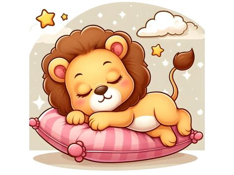 Baby Lion Animal Sleeping on Pillow Graphic by A.I Illustration and ...