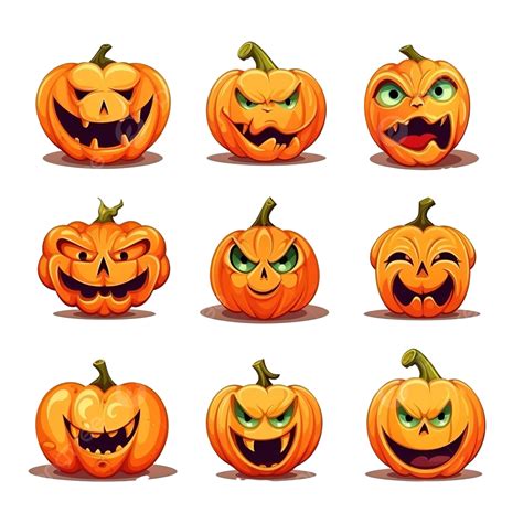 Halloween Pumpkin Face Cartoon Set Scared Smiley Faces Creepy Smiling