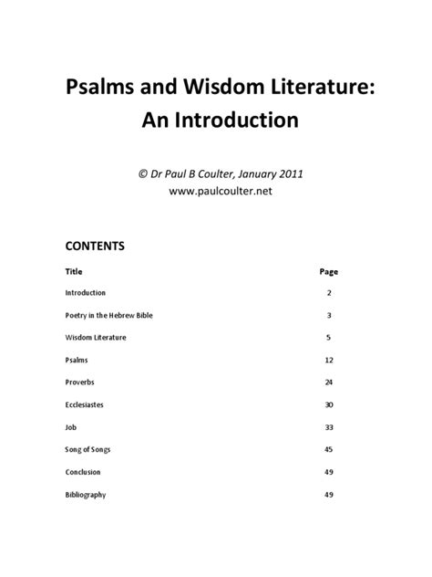 Psalms and Wisdom Literature | PDF | Book Of Proverbs | Book Of Job