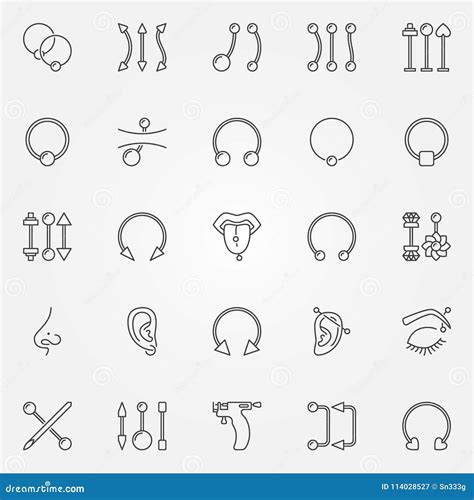 Body Piercing Icons Set Vector Piercings Jewelry Signs Stock Vector