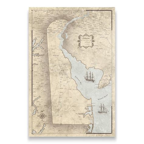 Delaware Map Poster - Rustic Vintage - Conquest Maps LLC