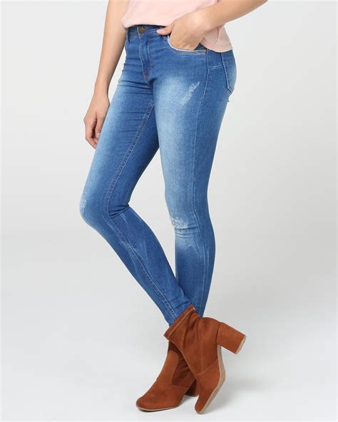 Riachuelo Calça Jeans Estonado Skinny Denim Claro