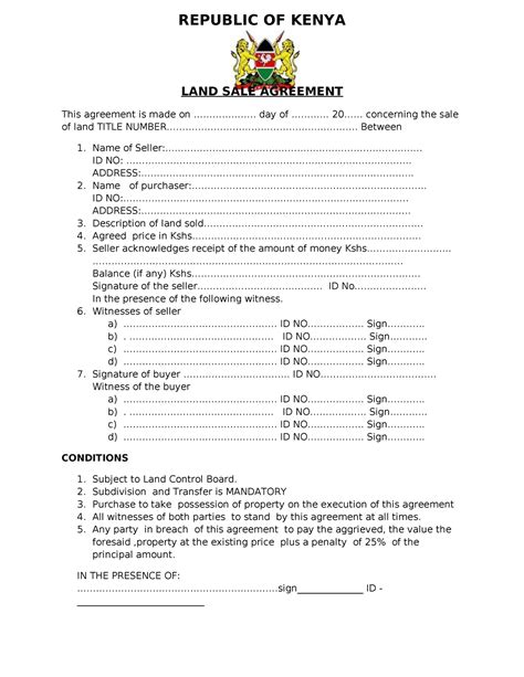 Land sale agreement FORM-1 - REPUBLIC OF KENYA LAND SALE AGREEMENT This
