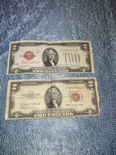 Two dollar bill red seal 1928, & Two dollar bill red seal 1953 ...