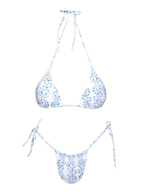 Jenner Tie Side Ruched Bikini Bottom Blue White Swirl Princess