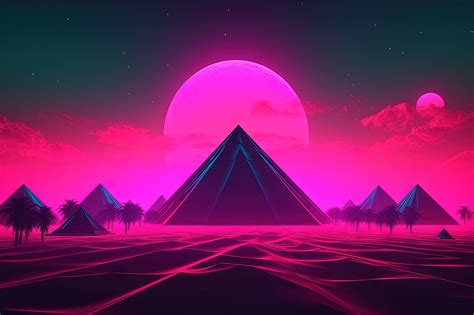 Synthwave Mirage: Palm Tree Oasis of the Neon Pyramid in 2023 ...