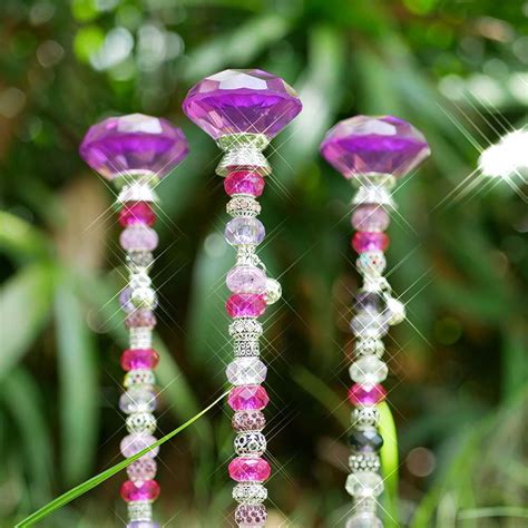 Purple Diamond Beaded Garden Stake Pc Fairy Wand Decorative Plant