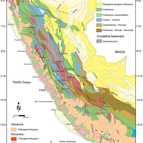 Structural map of the Central Andes showing the main lithotypes and ...