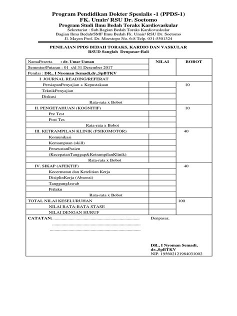 Penilaian Ppds Bedah Toraks 2017 Pdf