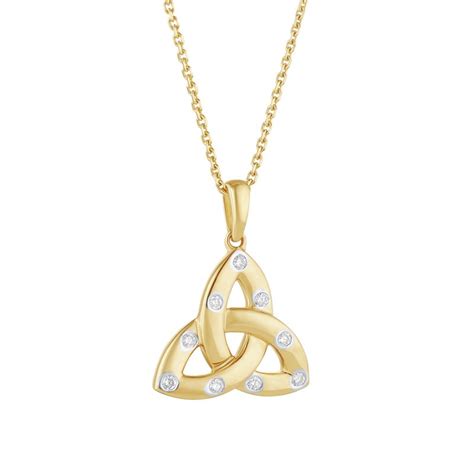 14K Gold Diamond Trinity Knot Necklace CladdaghRings