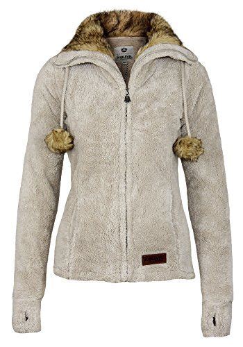 Sublevel Damen Teddy Fleecejacke Mit Fell Kragen Und Bommeln Warme