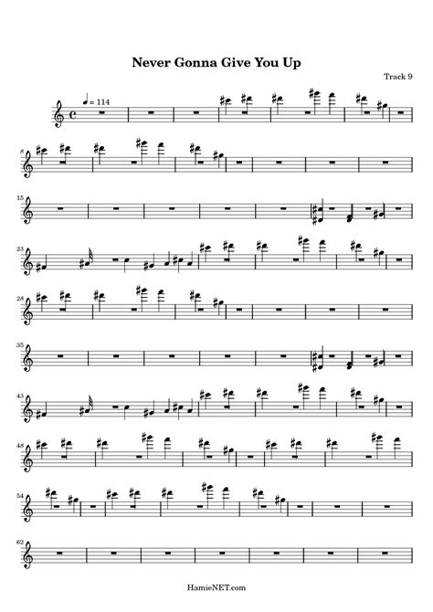 Never Gonna Give You Up Sheet Music Never Gonna Give You Up Score •