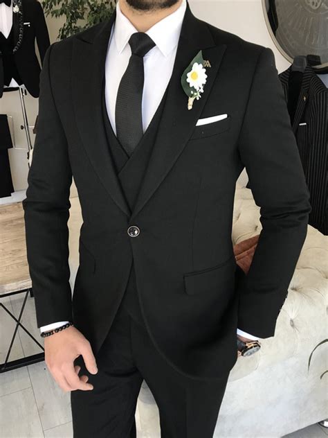 Black Slim Fit Groom Wedding Suit For Men By