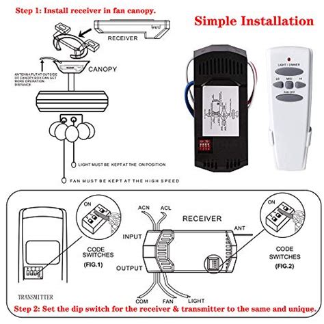 Universal Dimmer Ceiling Fan Remote Control Kit With Receiver Remote Replacement Of Hampton Bay