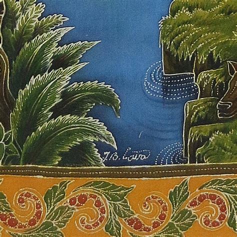 Signed Balinese Village Batik Painting on Cotton Canvas - Pemandangan ...