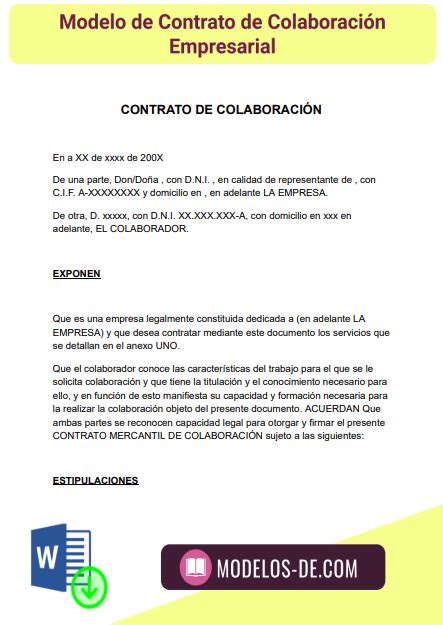 Modelo de Contrato de colaboración empresarial en Word