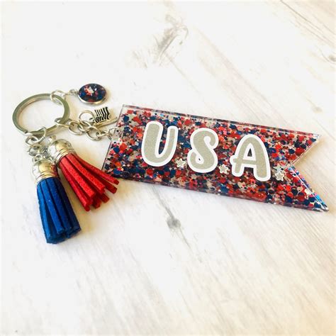 Usa Keychain Glitter Keychain Patriotic Keychain Fourth Of Etsy