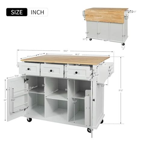 Kitchen Island With Rubber Wood Drop Leaf Countertop And 3 Drawers Na Bed Bath And Beyond