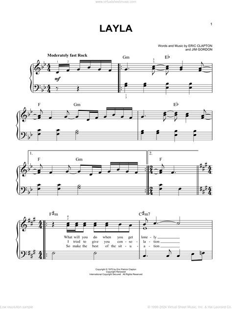 Layla Easy Sheet Music For Piano Solo Pdf Interactive