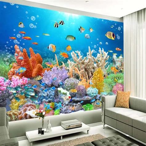 3d Sea World Fish Tank Print Photo Wallpaper Mural Wall Art Decor Wall