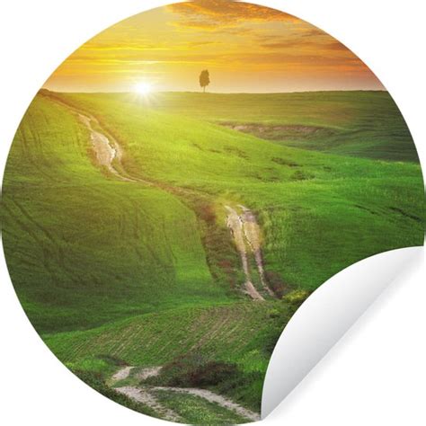 Wallcircle Muurstickers Behangcirkel Toscane Zon Heuvels