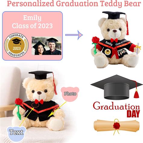 Regalos de graduación para ella oso de peluche personalizado con foto