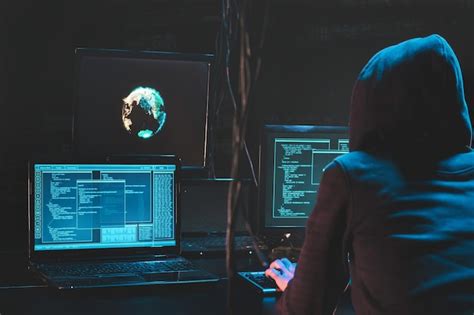 Hacker Encapuzado Usando Software Malicioso Hackear O Malfeitor Do Data