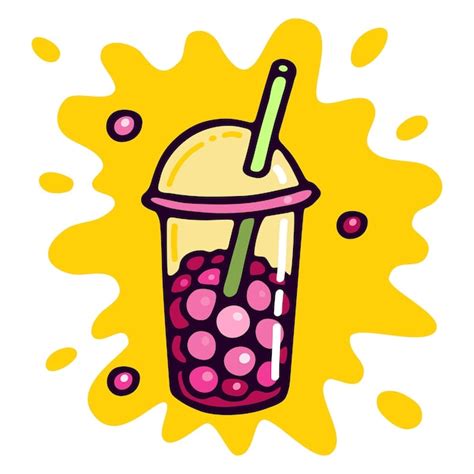 Bubble Tea Boba Tea En Plastic Cup Doodle Mascota De Estilo De Dibujos