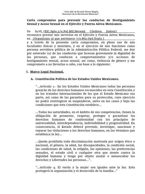 Carta De Hostigamiento Y Acoso Sexual Pdf