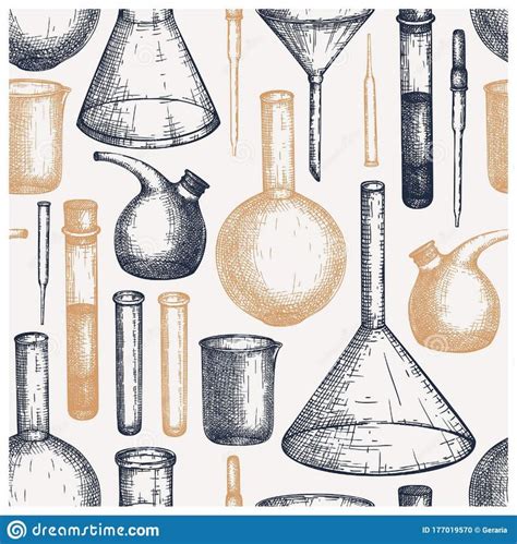 Laboratory Equipment Sketch. Hand Drawn Glass Pipet and Funnel Set ...