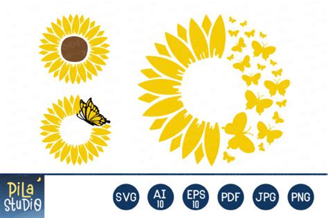 Sunflower With Butterfly Svg