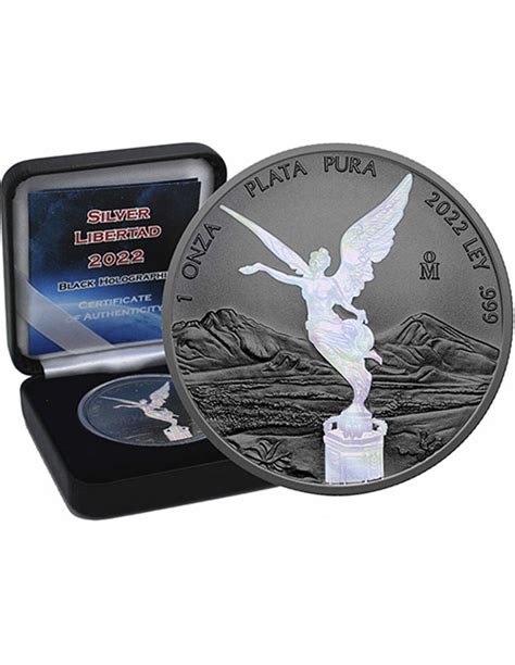 BLACK HOLOGRAPHIC EDITION Rutenio Libertad 1 Oz Moneda Plata Mexico