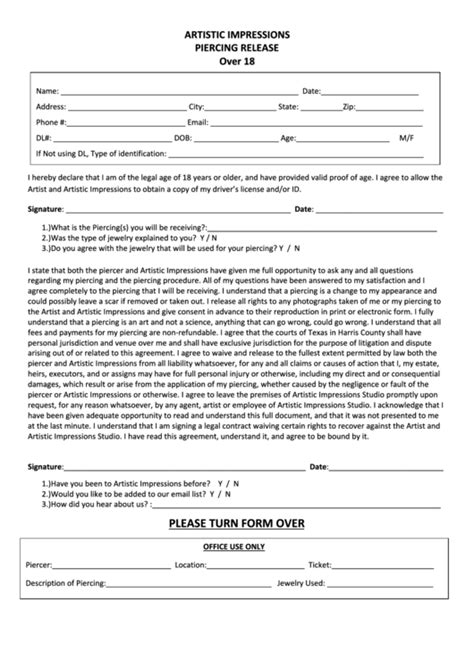 Printable Piercing Consent Form