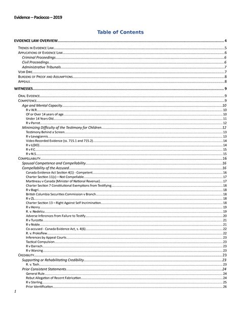 Evidence Paciocco Table Of Contents Evidence Paciocco