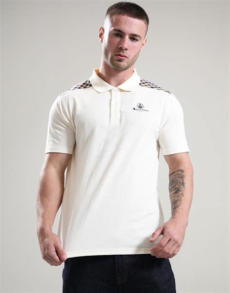Aquascutum Stripes Piquet Polo Shirt Old White Terraces Menswear