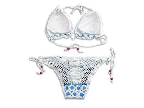 Hand Crochet Bikini Set Sexy Women Padded Pieces To Gem