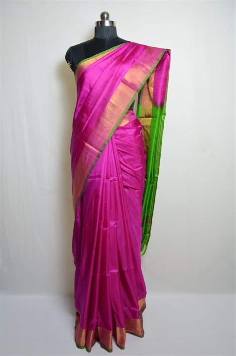 Tvis And Bliss Pink And Parrot Green Uppada Silk Saree